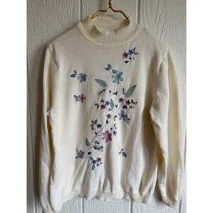 Vintage Blair Embroidered Floral Mock Neck Sweater Women’s Large Cottagecore